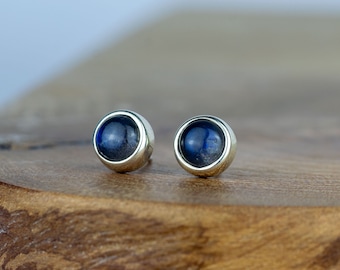 Sterling Silver 6mm Wide Cabochon Labradorite Studs