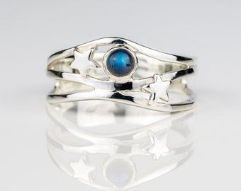 Silver Northern Lights Labradorite Ring