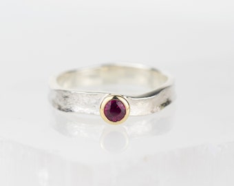 Heidi Ruby Silver and Solid 9ct Gold Storybook Ring - July Birthstone Ring - Recycled Mixed Metals - Natural Ruby Ring