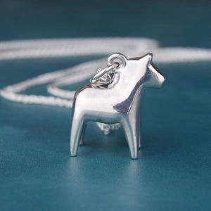 Large Silver Swedish Dala Horse Necklace