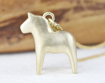 Large Solid Gold Dala Horse Pendant