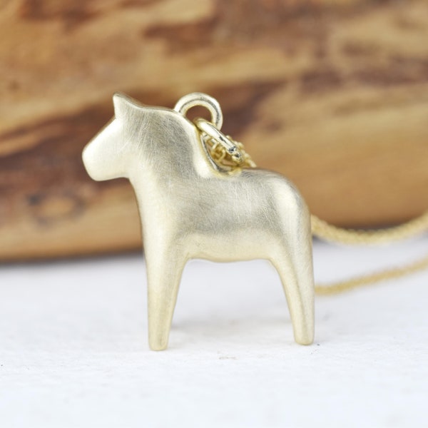 Large Solid Gold Dala Horse Pendant