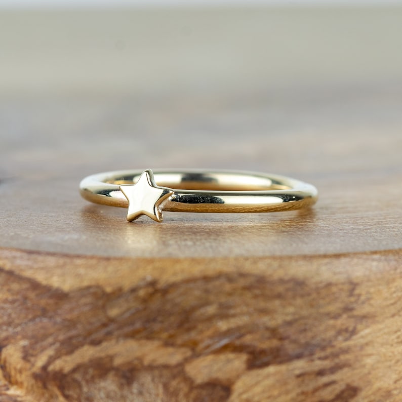 Solid 9ct Gold Small Star Ring Recycled Yellow Gold Polished Simple Star Ring Handmade in Scotland Lunar Celestial Stackable Rings image 1