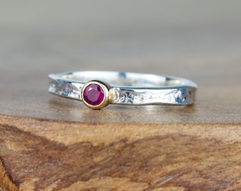 Ruby Tess Silver and Gold Textured Storybook Ring - January Birthstone Ring