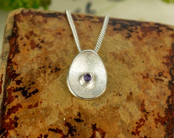 February Birthstone Amethyst Silver Pendant - Sterling Silver - February Birthstone Jewellery Set - Sea Button Handmade in Scotland