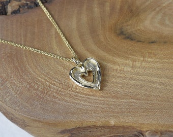 Gold Rustic Double Heart Pendant