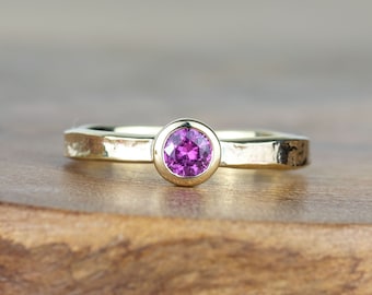 Gold Pink Sapphire Textured Esme Storybook Engagement Ring