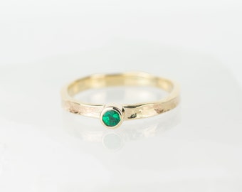 Natural Emerald Tess - Solid 9ct Recycled Yellow Gold Textured Storybook Ring - May Birthstone Ring