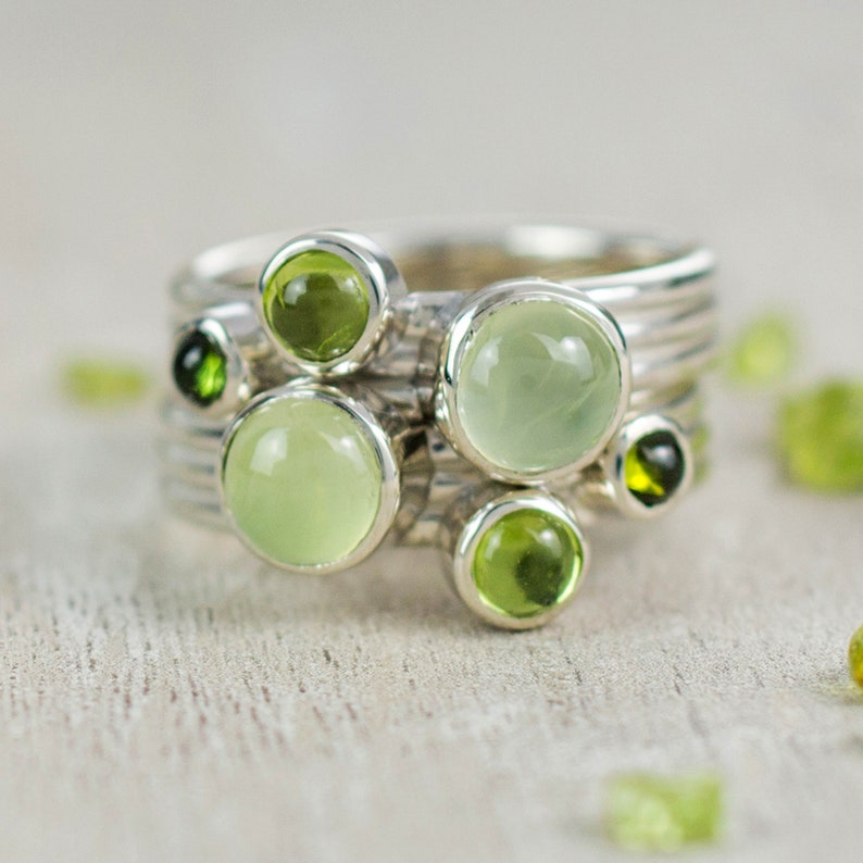 Prehnite Green Gemstone Stackable Ring