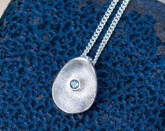 Aquamarine Dainty Silver Pendant - March Birthstone Jewellery - Mothers March Birthstone Necklace and Earrings, Handmade Scottish Jewellery