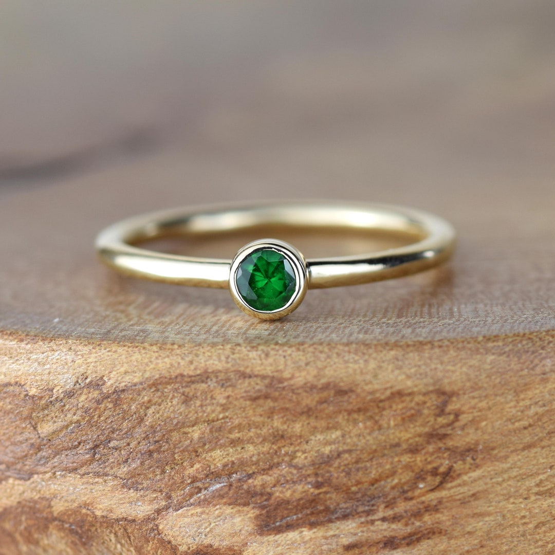 Natural Emerald Gold Stacking Ring, May Birthstone Ring, Dainty Emerald ...