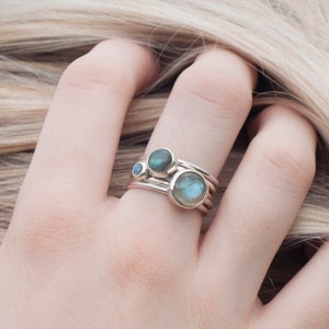 Labradorite Silver Gemstone Stacking Ring image 1