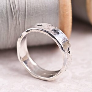 Textured Stamped Heart Silver Ring Happily Ever After Band image 4