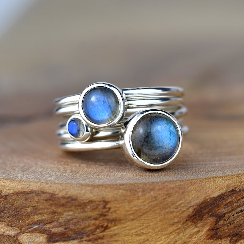 Labradorite Silver Gemstone Stacking Ring image 2