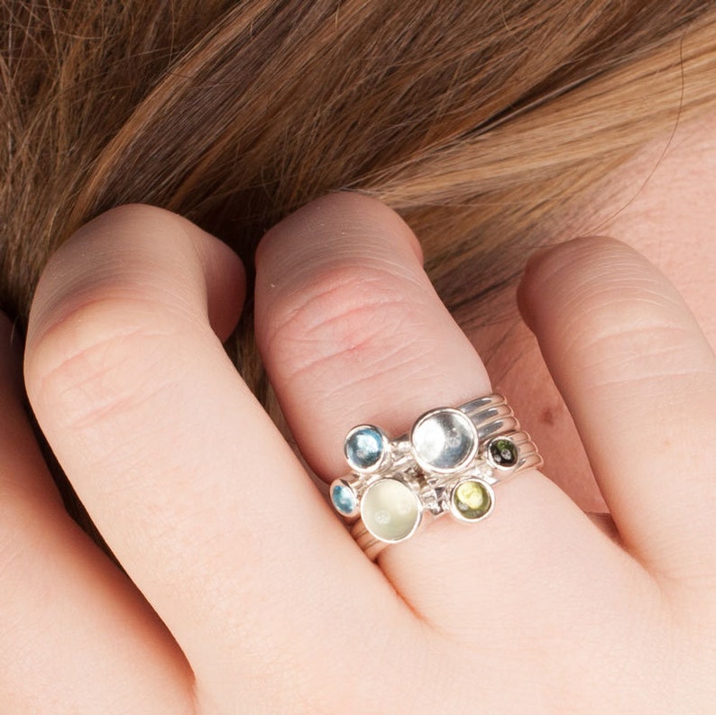 Prehnite Green Gemstone Stackable Ring