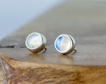 Moonstone June Birthstone Earrings, Handmade Sterling Silver Earrings, June Gift For Her, Rainbow Moonstone Silver Studs