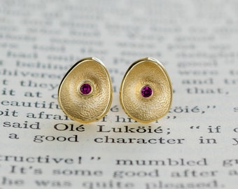 July Birthstone Solid 9ct Gold Ruby Earrings - Recycled Solid 9ct Gold - Ruby Anniversary Gift - Sea Buttons Pendant - Handmade in Scotland