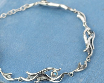 Northern Lights Dancer Bracelet - Sterling Silver Aurora Bracelet - Wave Link