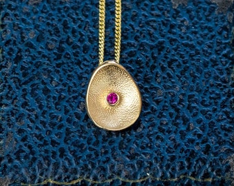 July Birthstone Gold Ruby Pendant - Recycled Solid 9ct Gold - Ruby Anniversary Gift - Sea Buttons Pendant - Handmade in Scotland