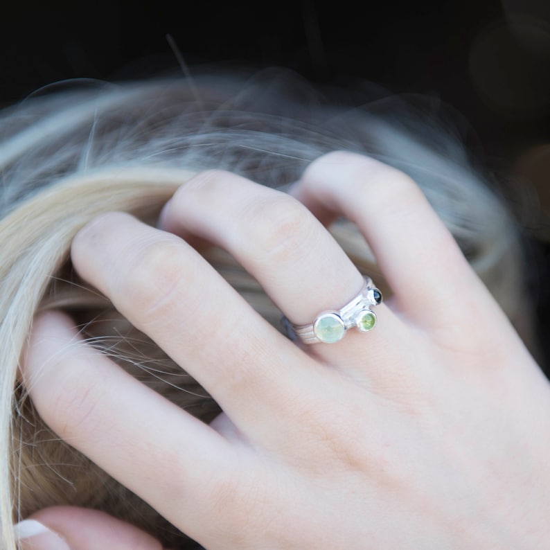 Prehnite Green Gemstone Stackable Ring