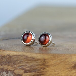 Sterling Silver 6mm Cabochon Garnet Studs - January Birthstone
