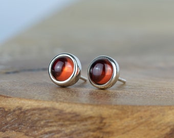 Sterling Silver 6mm Cabochon Garnet Studs - January Birthstone