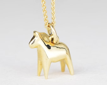 Small Solid 9ct Gold Swedish Dala Horse Pendant