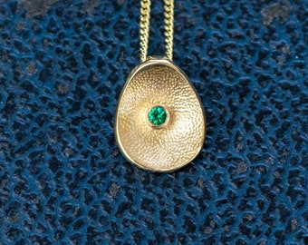 Gold Emerald Pendant - Recycled Solid 9ct Gold - Emerald Anniversary Gift - May Birthstone Gift - Sea Buttons Pendant - Handmade in Scotland