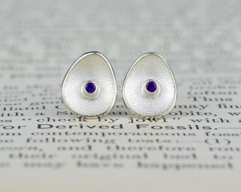 February Birthstone Amethyst Silver Earrings and Pendant - Sterling Silver - February Birthstone Jewellery - Sea Button Handmade in Scotland