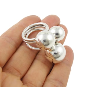 925 Sterling Silver Three Ball Ring: Handmade Minimalist Design