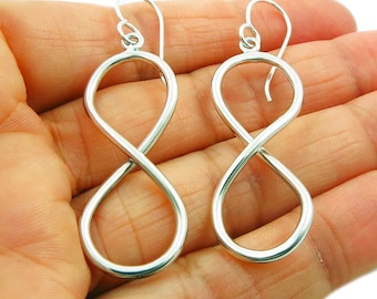 Handmade Sterling Silver Infinity Earrings, Minimalist Dangle Jewelry