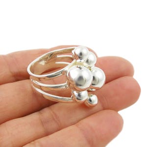 Handmade Sterling Silver Bubble Ring, Modern Adjustable Dome Ring