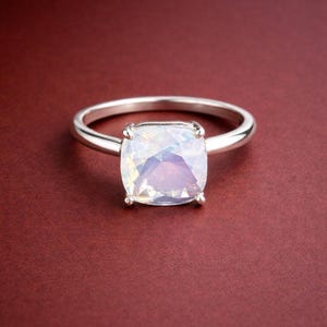 Opalite Sterling Silver Ring: Cushion Cut Gemstone, Boho Healing Crystal