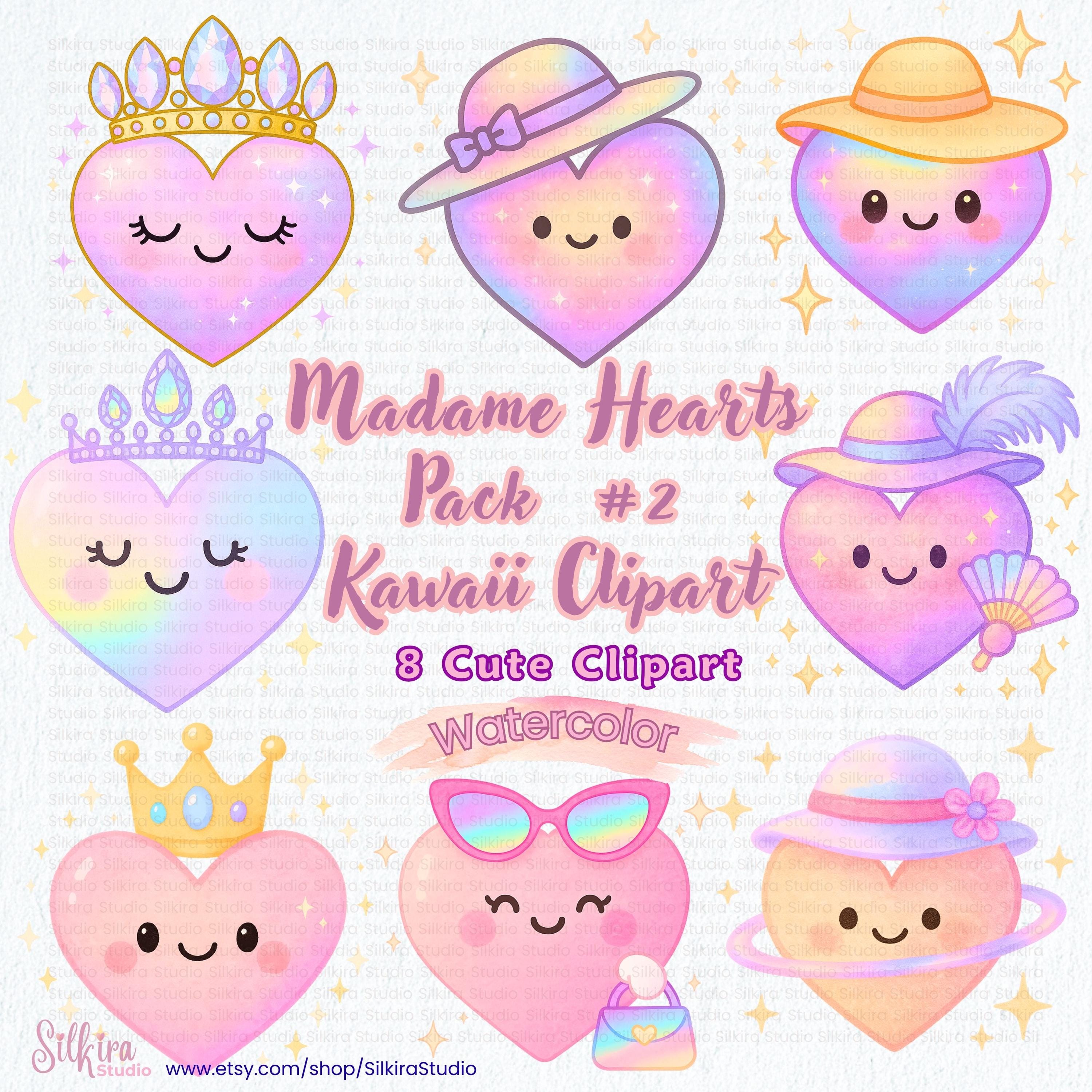 かわいい水彩ハートのクリップアート：王冠、帽子、アクセサリー（PNG、PDFデジタルダウンロード）#2 - Etsy 日本, image size:3000x3000