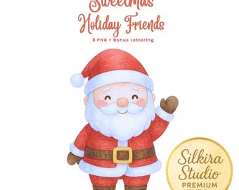 Kawaii Christmas Clipart PNG | Zestaw Pastelowych Postaci Świątecznych | Przyjaciele na Święta Sweetmas – Użytek Komercyjny