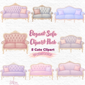 Elegantes Sofa Clipart Paket | Aquarell Vintage Möbel PNG JPG PDF