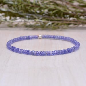 Tanzanite Stretch Bracelet, Delicate Beaded December Birthstone Jewelry, Genuine Blue Gemstone Bracelet