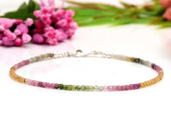 High Quality Multi Tourmaline Gold Anklet, Natural Tourmaline Delicate Anklet or Women, For Wedding Gifts