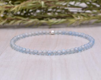 Sky Blue Topaz Stretch Bracelet, Beaded Dainty Blue Gemstone Elastic Jewelry
