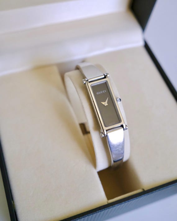 Vintage Gucci Bangle Watch – 90s Silver Bracelet Timepiece, Swiss