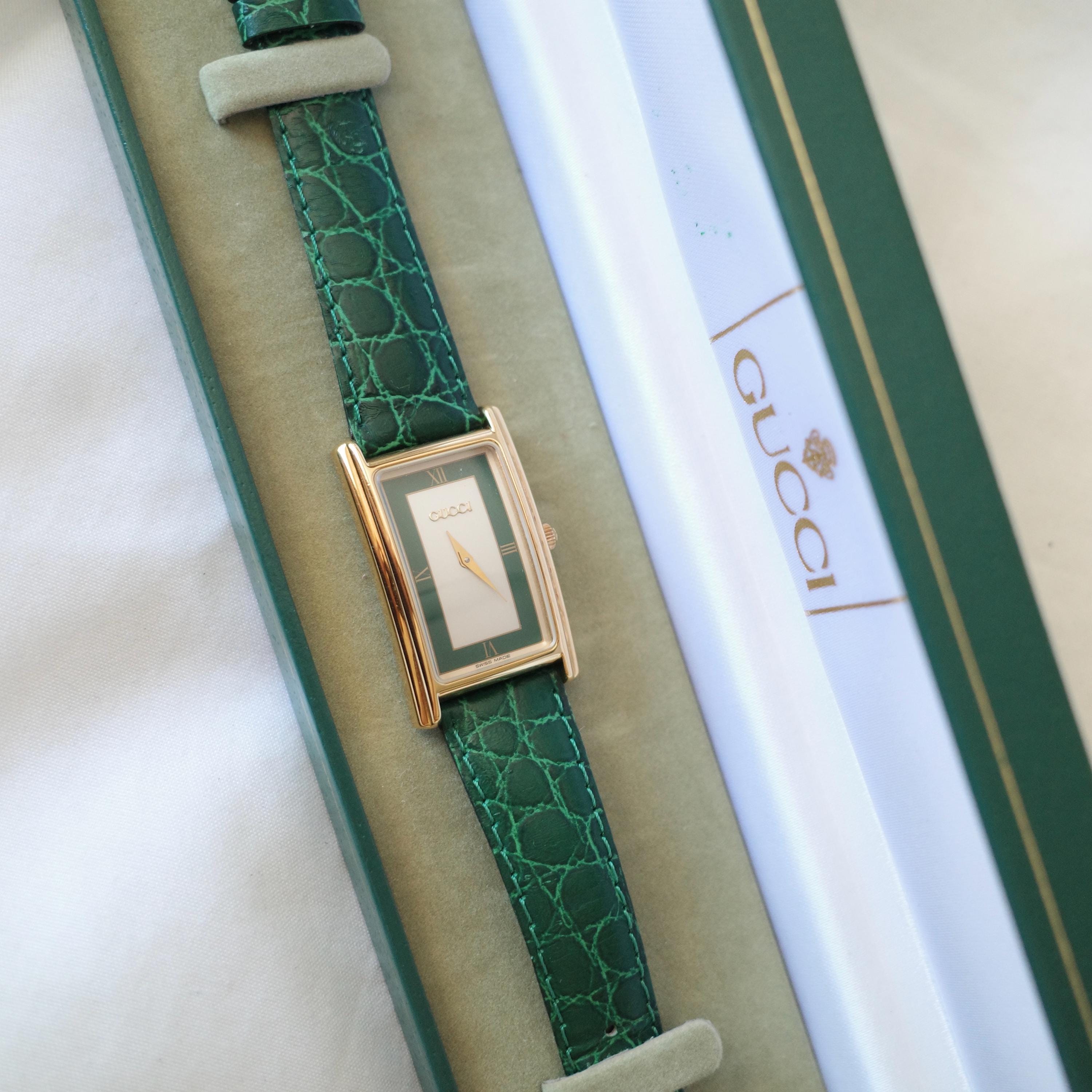 Vintage Gucci 2600l Watch | Gold Tone Case, Green Leather Strap