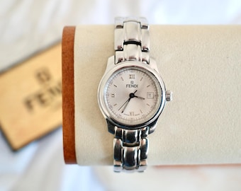 Vintage Fendi 320l Watch - Silver Dial & Round Face - Working Condition -