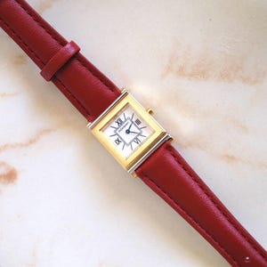 Vintage YSL (yves Saint Laurent) Tank Watch – Gold Case, Red Strap