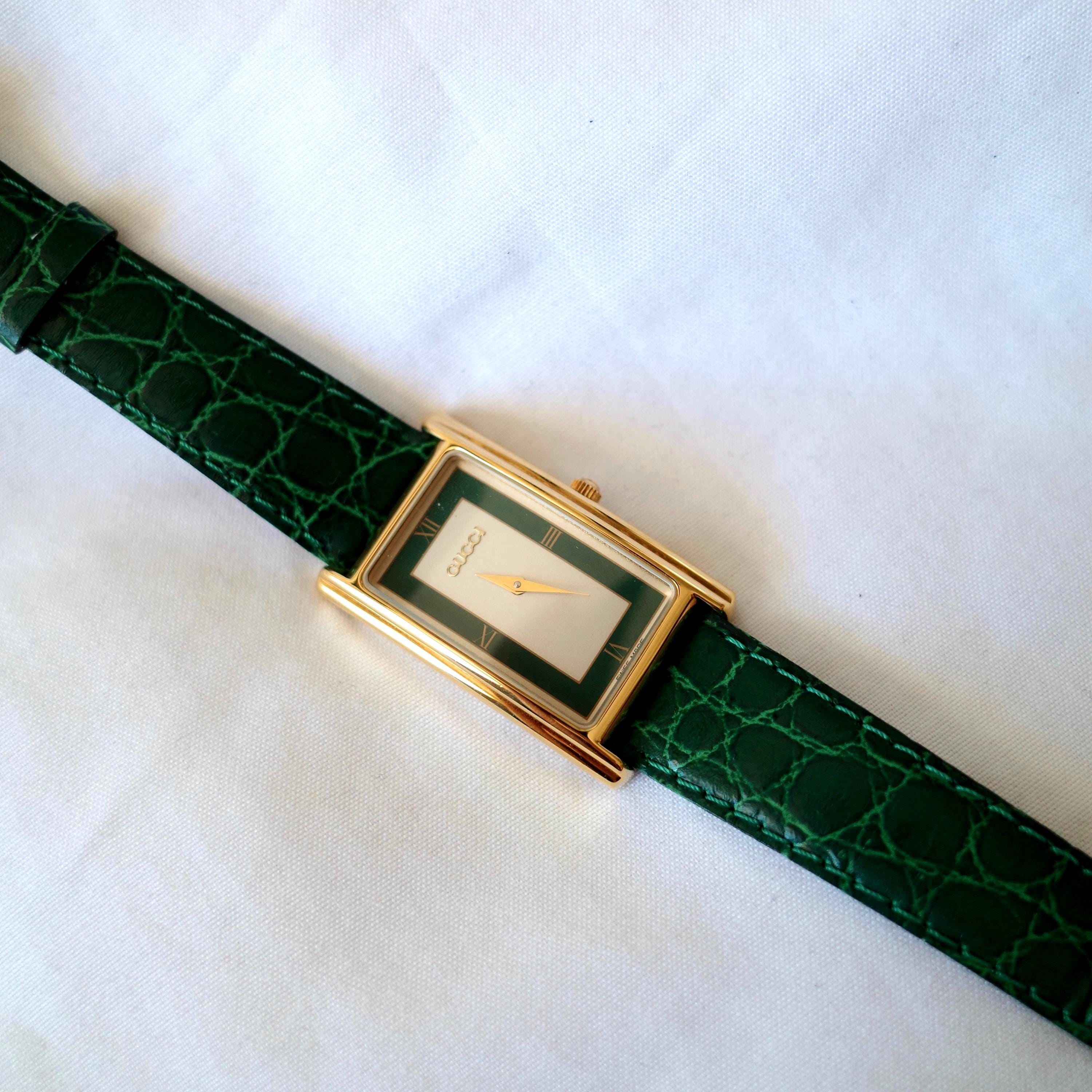Vintage 90\'s Gucci 3800 Jr Wristwatch, 18k Gold Plated, Lizard Calf Band 5/8R, Gucci 3800 Jr Cream Dial 18k Gold Plated with Timer – SWWatches main image 2