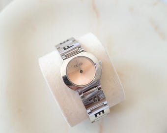Vintage Fendi 3050L Watch – Pink Coral Dial, Silver Tone Bracelet
