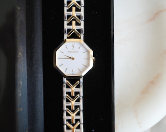 Vintage YSL Yves Saint Laurent Men's Watch - Gold Bezel, Stainless