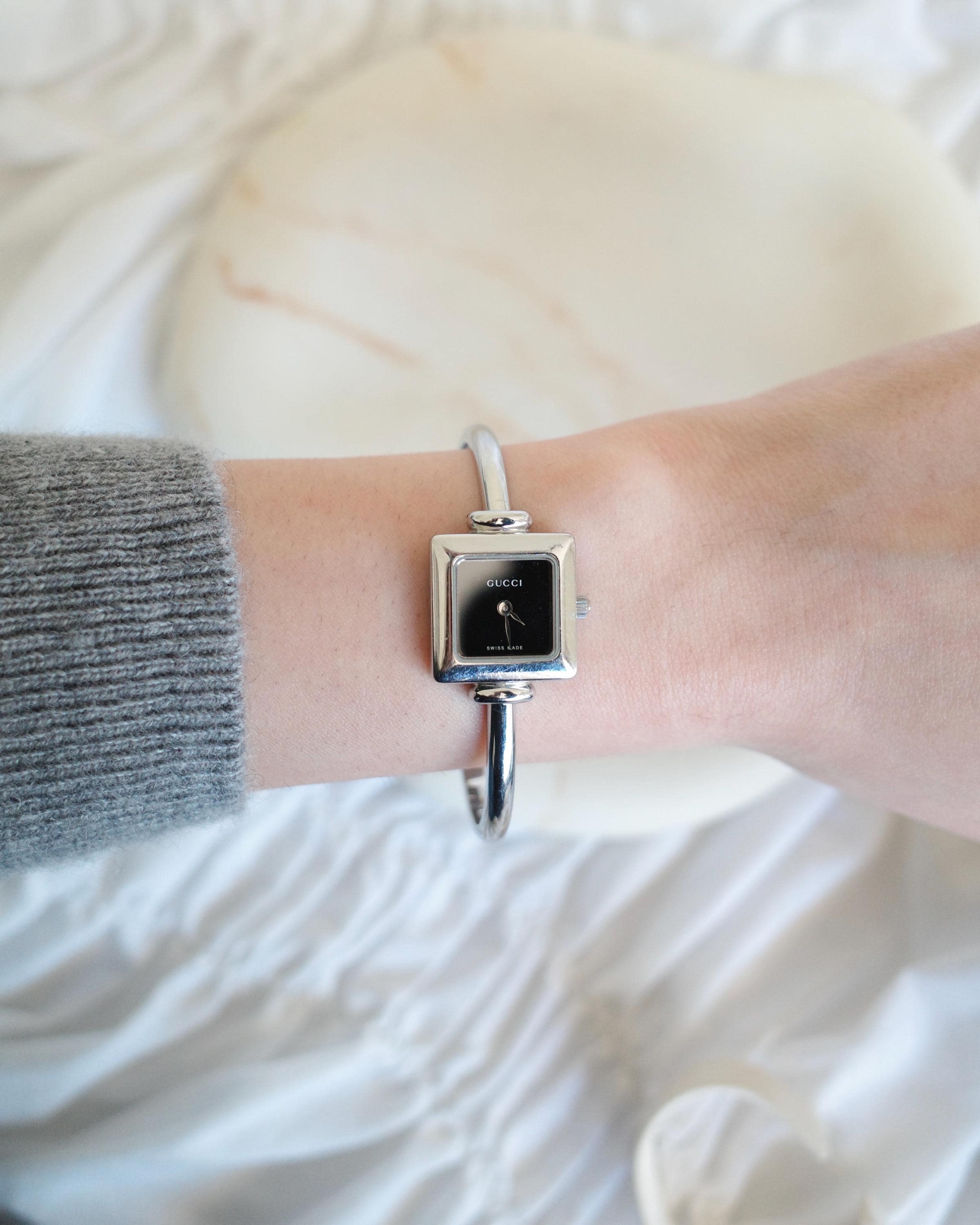 Vintage Gucci Bangle Watch – 90s Silver Bracelet Timepiece, Swiss