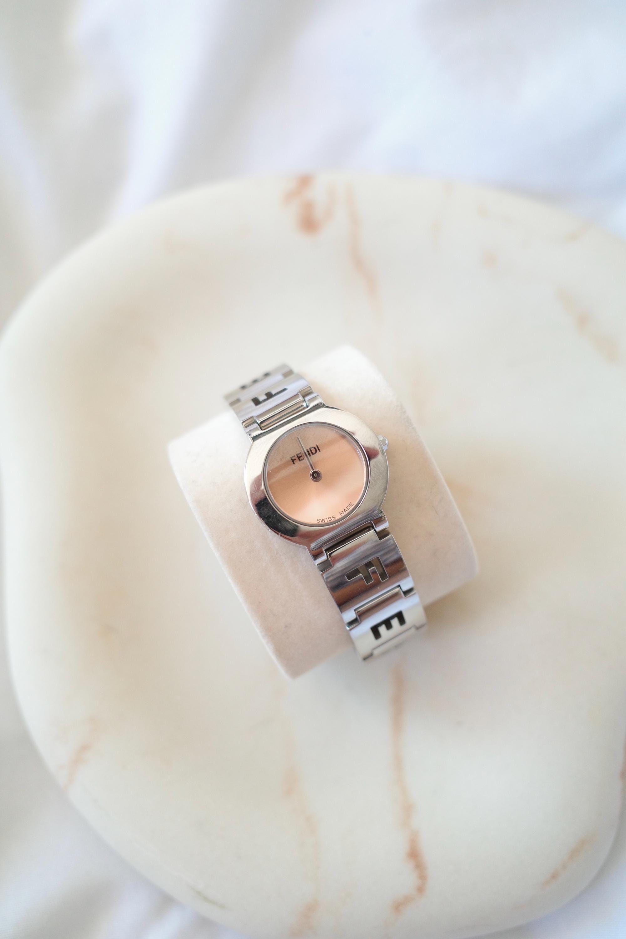 Vintage Fendi 3050L Watch – Pink Coral Dial, Silver Tone Bracelet