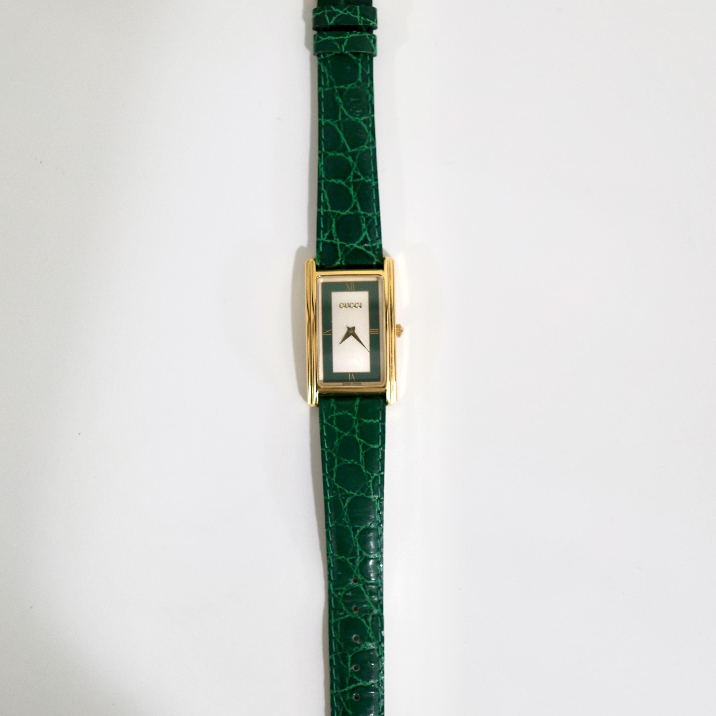 Vintage Gucci 2600l Watch | Gold Tone Case, Green Leather Strap