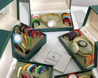 Rare Vintage Gucci Bezel Watch 11/12, Women’s Swiss Made Designer Bracelet Watch, Gold Tone Luxury Wristwatch